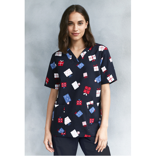 WORKWEAR, SAFETY & CORPORATE CLOTHING SPECIALISTS Womens Christmas S/S V-Neck Scrub Top