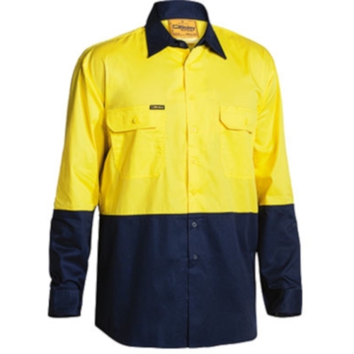 WORKWEAR, SAFETY & CORPORATE CLOTHING SPECIALISTS - COOL LIGHTWEIGHT HI VIS DRILL SHIRT - LONG SLEEVE