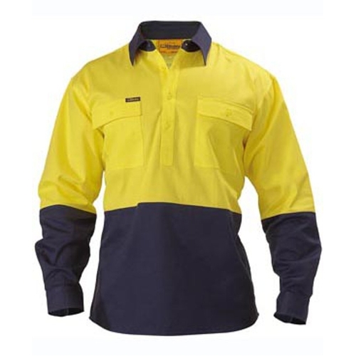 WORKWEAR, SAFETY & CORPORATE CLOTHING SPECIALISTS - CLOSED FRONT HI VIS DRILL SHIRT - LONG SLEEVE
