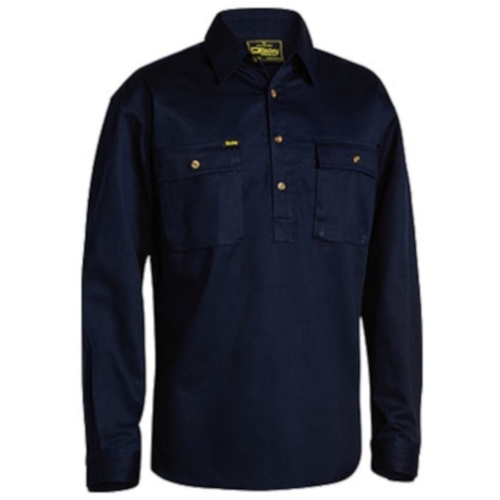 WORKWEAR, SAFETY & CORPORATE CLOTHING SPECIALISTS - CLOSED FRONT COTTON DRILL SHIRT - LONG SLEEVE