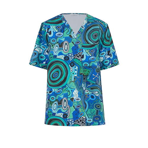 WORKWEAR, SAFETY & CORPORATE CLOTHING SPECIALISTS Warlu Indigenous Print Scrub Top