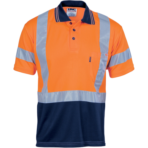 WORKWEAR, SAFETY & CORPORATE CLOTHING SPECIALISTS - Hivis D/N Cool Breathe Polo Shirt With Cross Back R/Tape - Short Sleeve