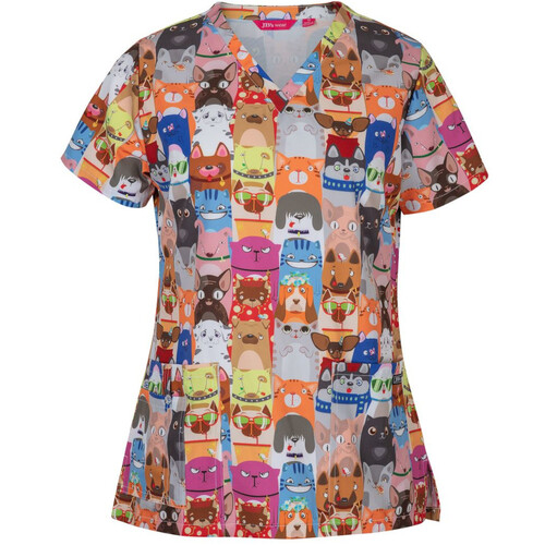 WORKWEAR, SAFETY & CORPORATE CLOTHING SPECIALISTS - JB's LADIES SCRUB TOP PRINTED