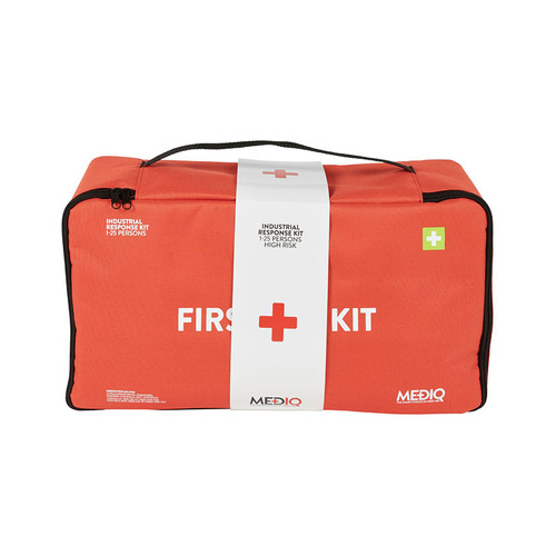 WORKWEAR, SAFETY & CORPORATE CLOTHING SPECIALISTS - MEDIQ ESSENTIAL FIRST AID KIT WORKPLACE RESPONSE IN ORANGE SOFT PACK 1-25 PERSONS HIGH RISK