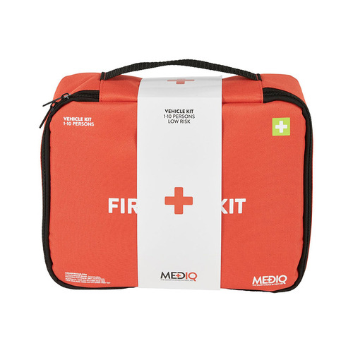 WORKWEAR, SAFETY & CORPORATE CLOTHING SPECIALISTS - MEDIQ ESSENTIAL FIRST AID KIT VEHICLE IN ORANGE SOFT PACK 1-10 PERSONS LOW RISK