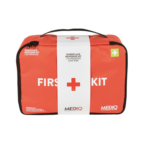 WORKWEAR, SAFETY & CORPORATE CLOTHING SPECIALISTS - MEDIQ ESSENTIAL FIRST AID KIT WORKPLACE RESPONSE IN ORANGE SOFT PACK 1-25 PERSONS LOW RISK