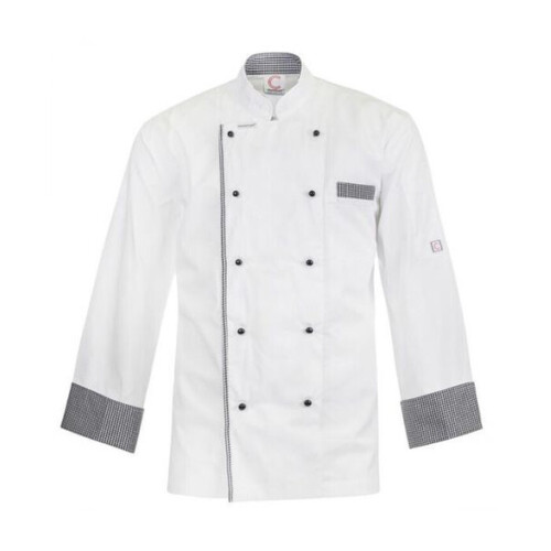 WORKWEAR, SAFETY & CORPORATE CLOTHING SPECIALISTS EXECUTIVE CHEF JACKET L/S, Ventilated Lightweight with Check trim