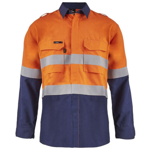 WORKWEAR, SAFETY & CORPORATE CLOTHING SPECIALISTS - TORRENT HRC2 MEN'S HI VIS TWO TONE OPEN FRONT SHIRT WITH GUSSET SLEEVES AND FR REFLECTIVE TAPE