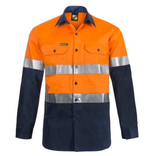 WORKWEAR, SAFETY & CORPORATE CLOTHING SPECIALISTS Lightweight Hi Vis Two Tone Long Sleeve Vented Cotton Drill Shirt with CSR Reflective Tape