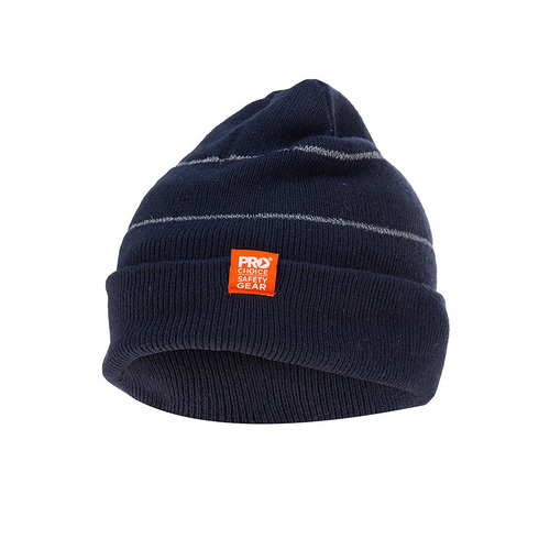 WORKWEAR, SAFETY & CORPORATE CLOTHING SPECIALISTS - Navy Beanie with Retro-reflective Stripes