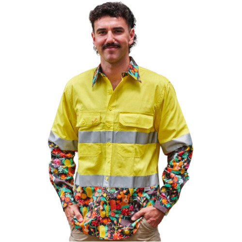 WORKWEAR, SAFETY & CORPORATE CLOTHING SPECIALISTS - Men's Hi-Vis Full Placket Yellow Swoopy Bois Workshirt